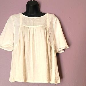Arizona Jean Company Cream Smocked Blouse with Bib Collar